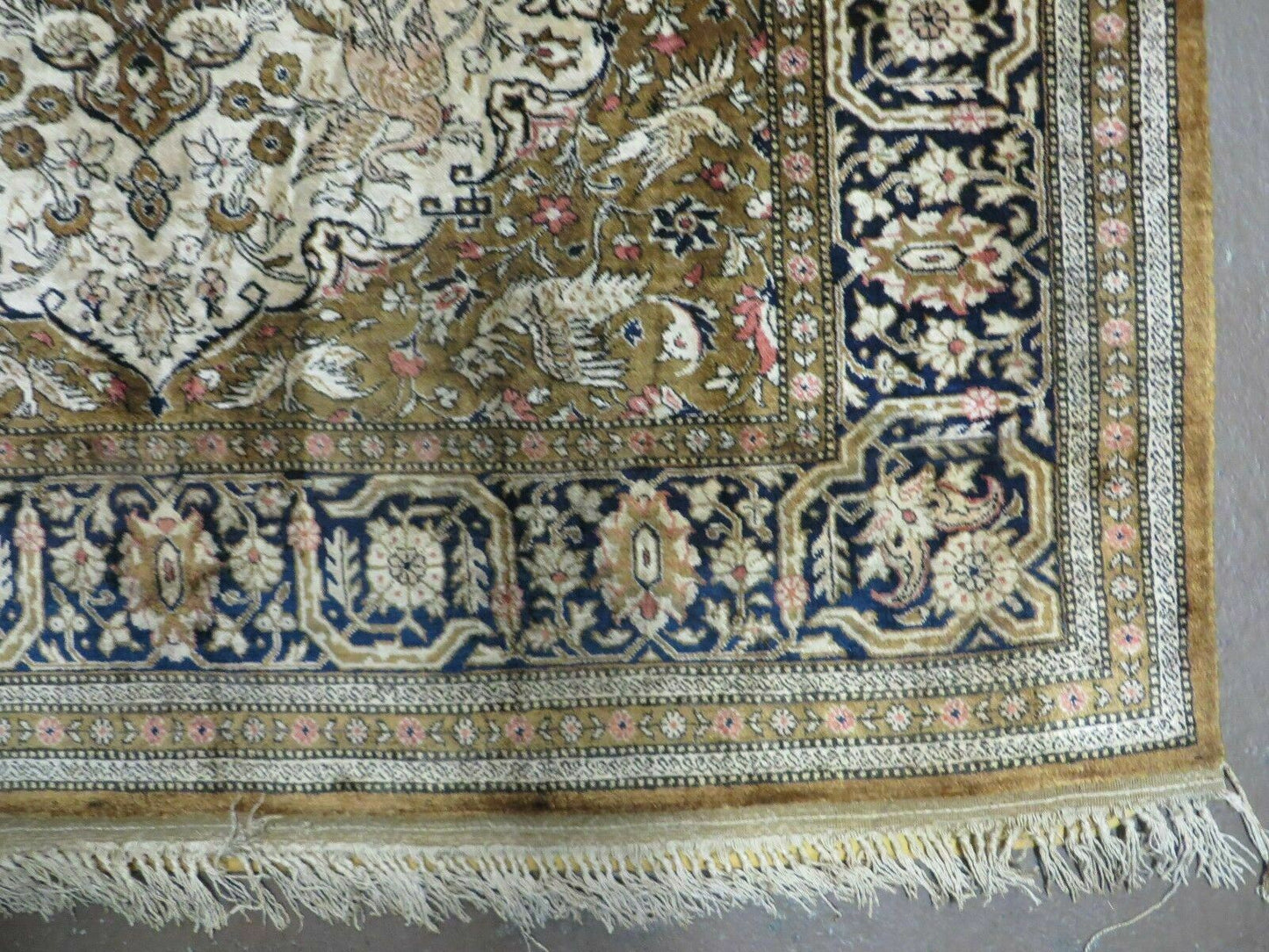 Handmade Silk Rug 3x5, Vintage Antique Silk Carpet, Hand-Knotted Oriental Rug 3 x 5, Animal Motifs, Deer Birds, One-Of-A-Kind