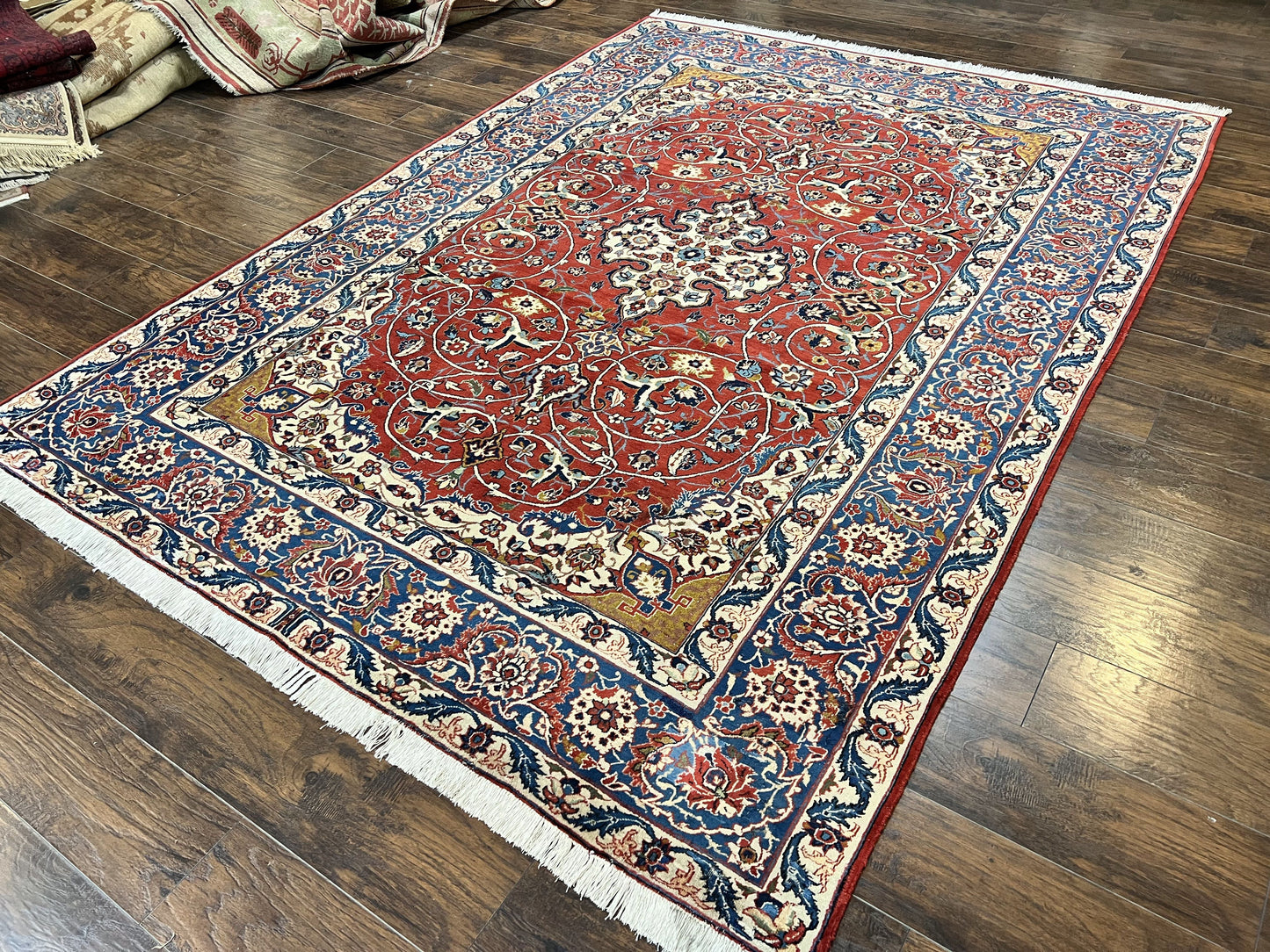 Red Persian Isfahan Rug 7x10 - Antique, Floral Medallion