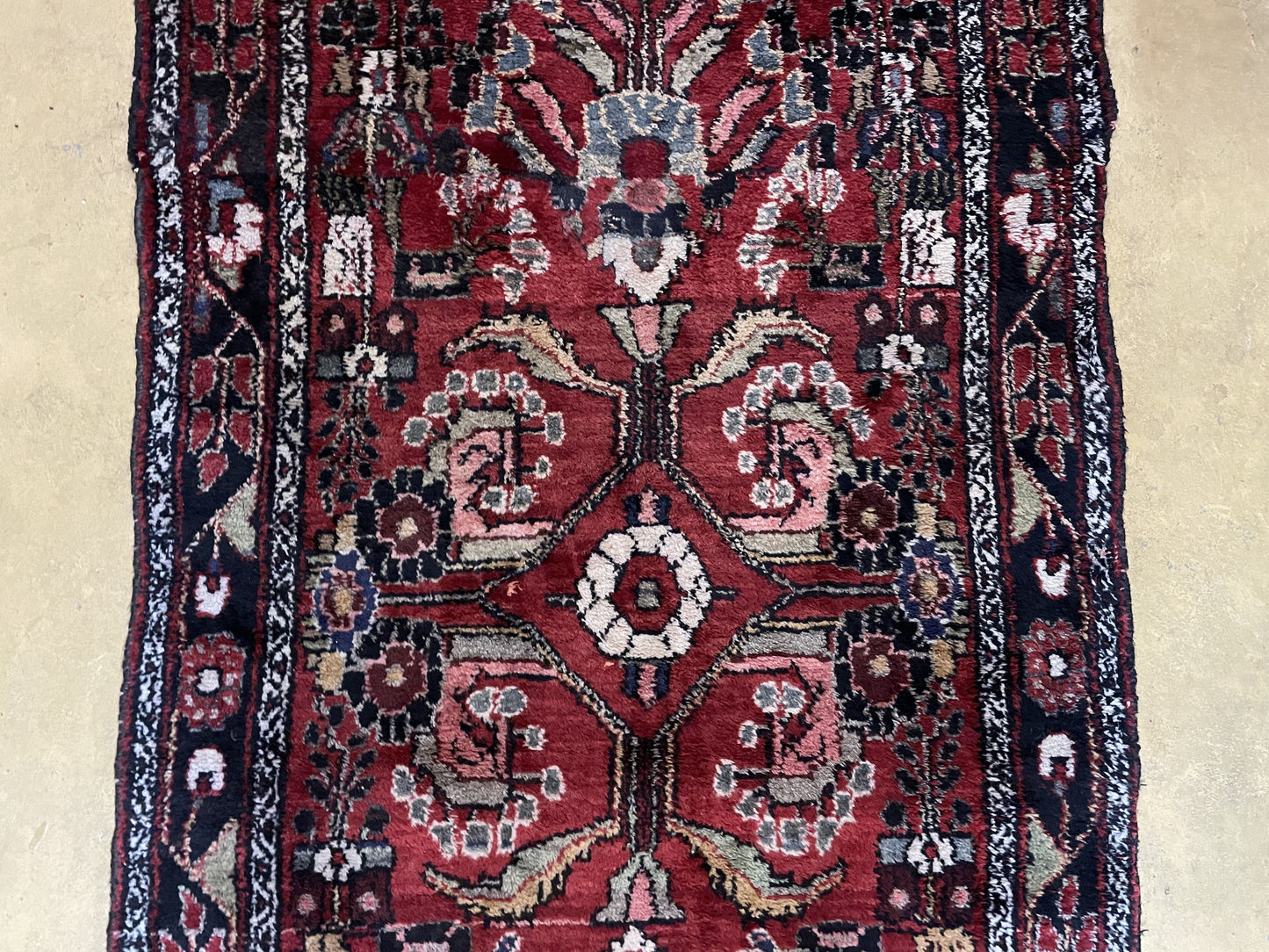 Antique Persian Hamadan Runner Rug 3.4 x 9, Red, Handmade Wool Runner