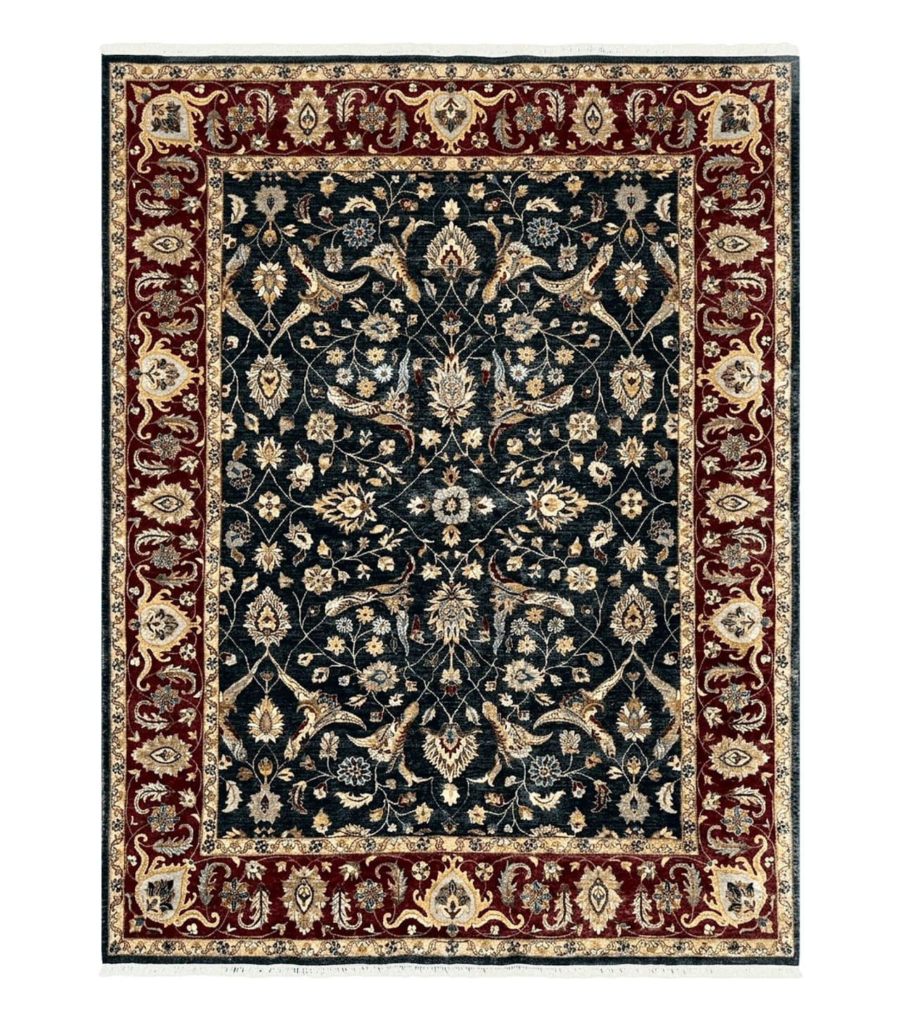 Pak Persian Mahal Rug 9x12, Allover Floral Pakistani Oriental Carpet 9 x 12, Wool Hand Knotted Area Rug, Dark Slate Gray-Black and Maroon