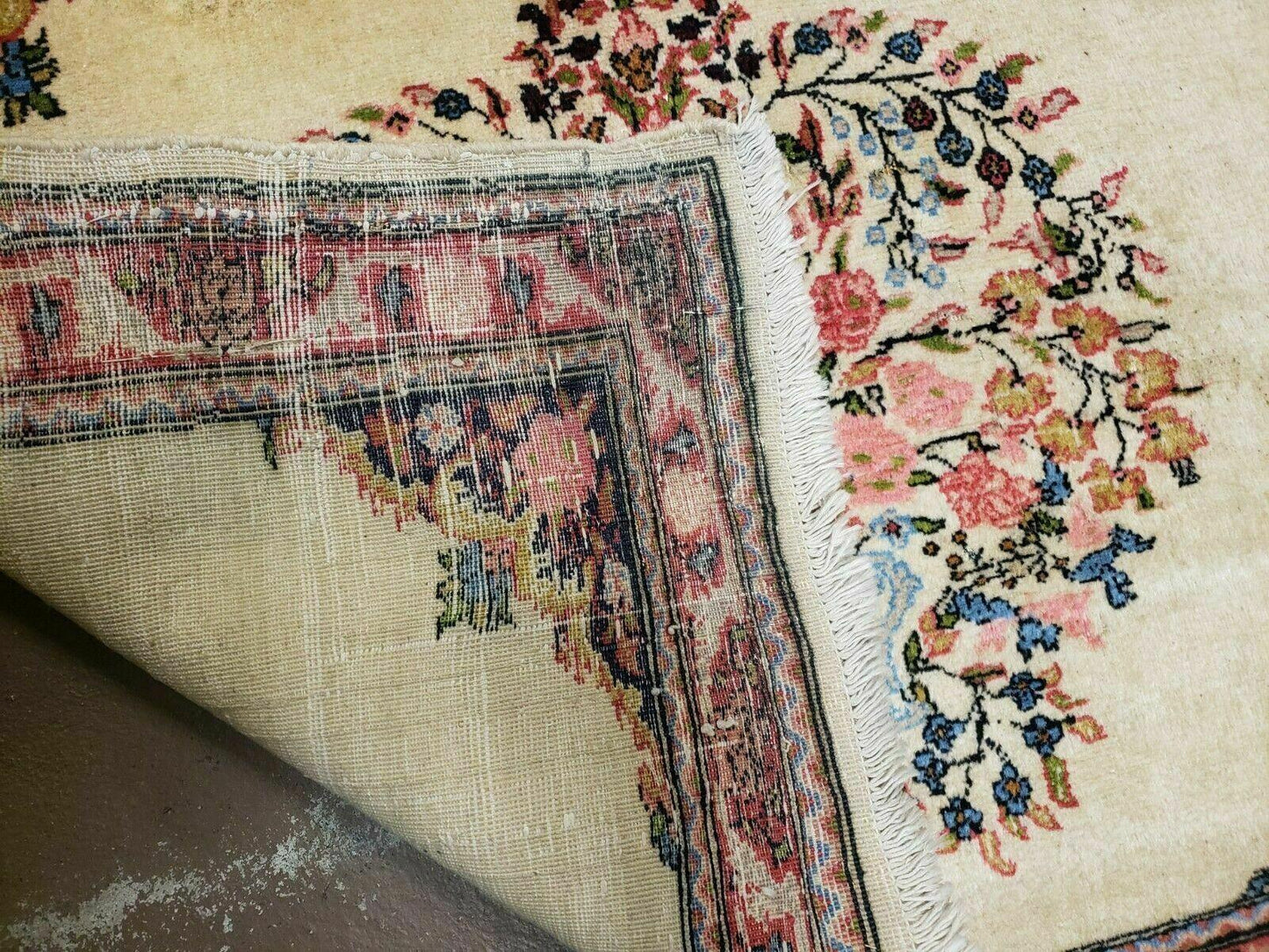 2' 7" X 3' 6" Antique Rug Hand Knotted Pictorial Wool Oriental Flowers