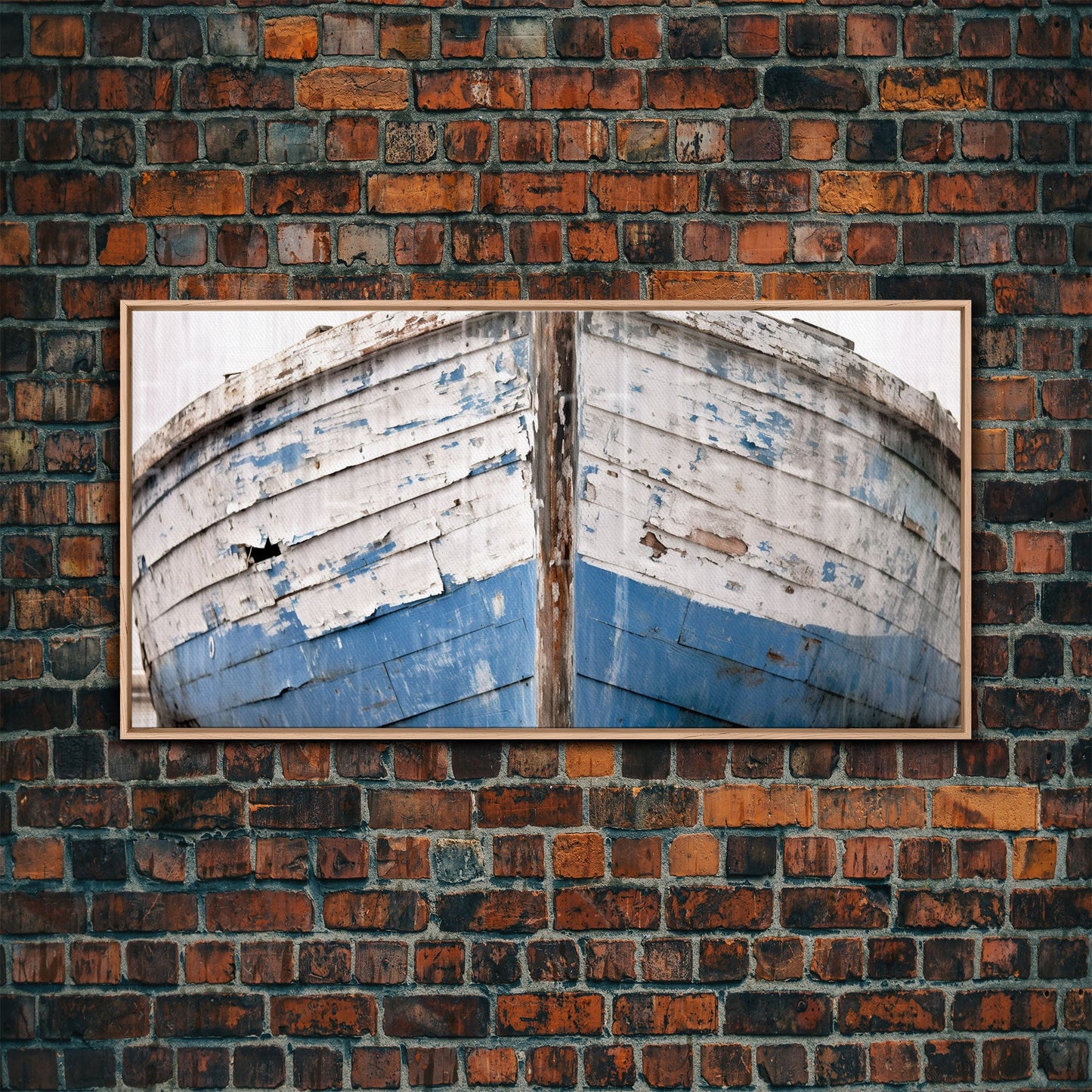 Photo Of An Old Wooden Boat With Peeling Paint, Framed Canvas Print, Nautical Wall Art, Lakehouse Decor