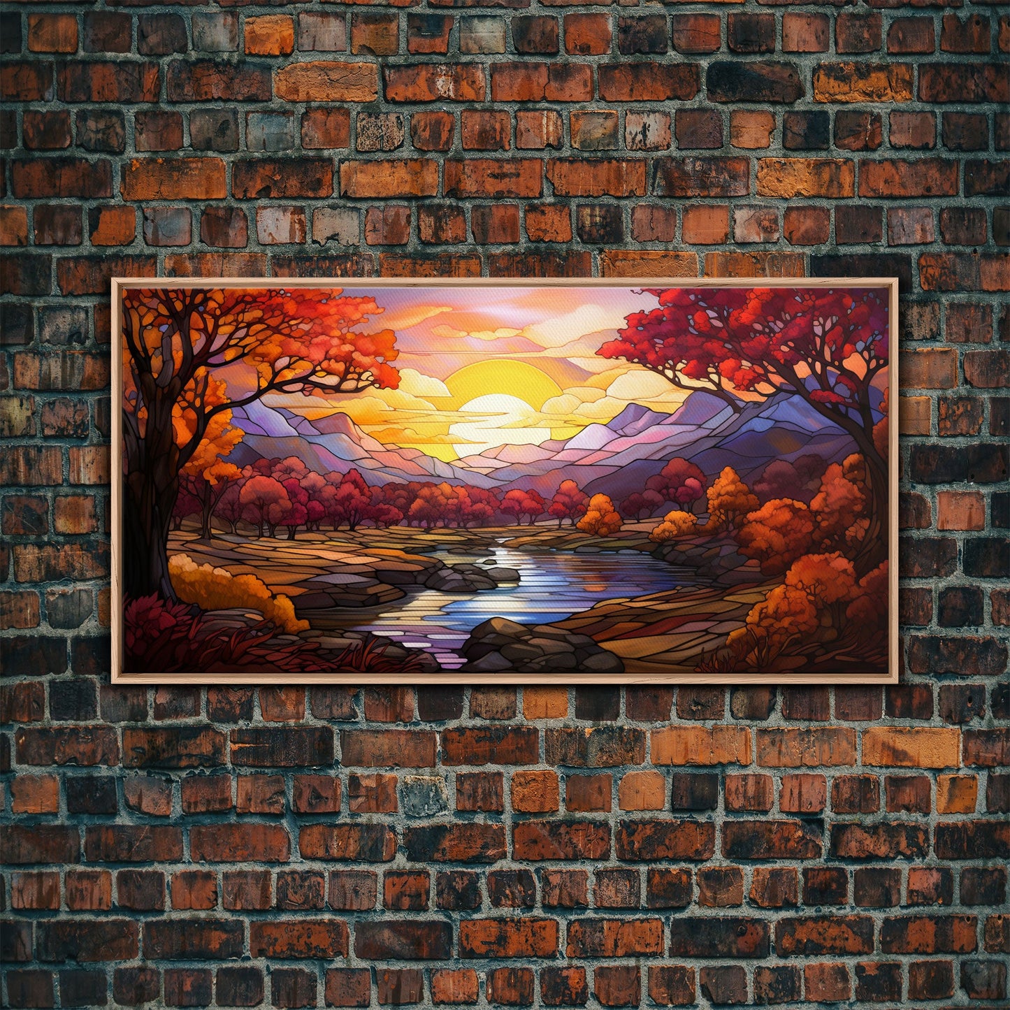 Stained Glass Style Fall Decor, Framed Canvas Print, Seasonal Decor, Fall Seasonal Art, Clearance Fall Decorations, Fall Wall Decor