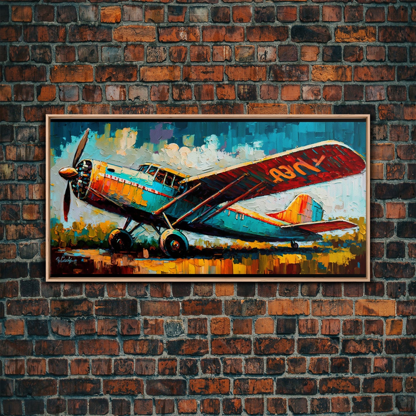 Aeroplane Art, Antique Airplane Painting Canvas Print, Framed Canvas Art, Above Sofa Art, Gift for RC Plane Pilot