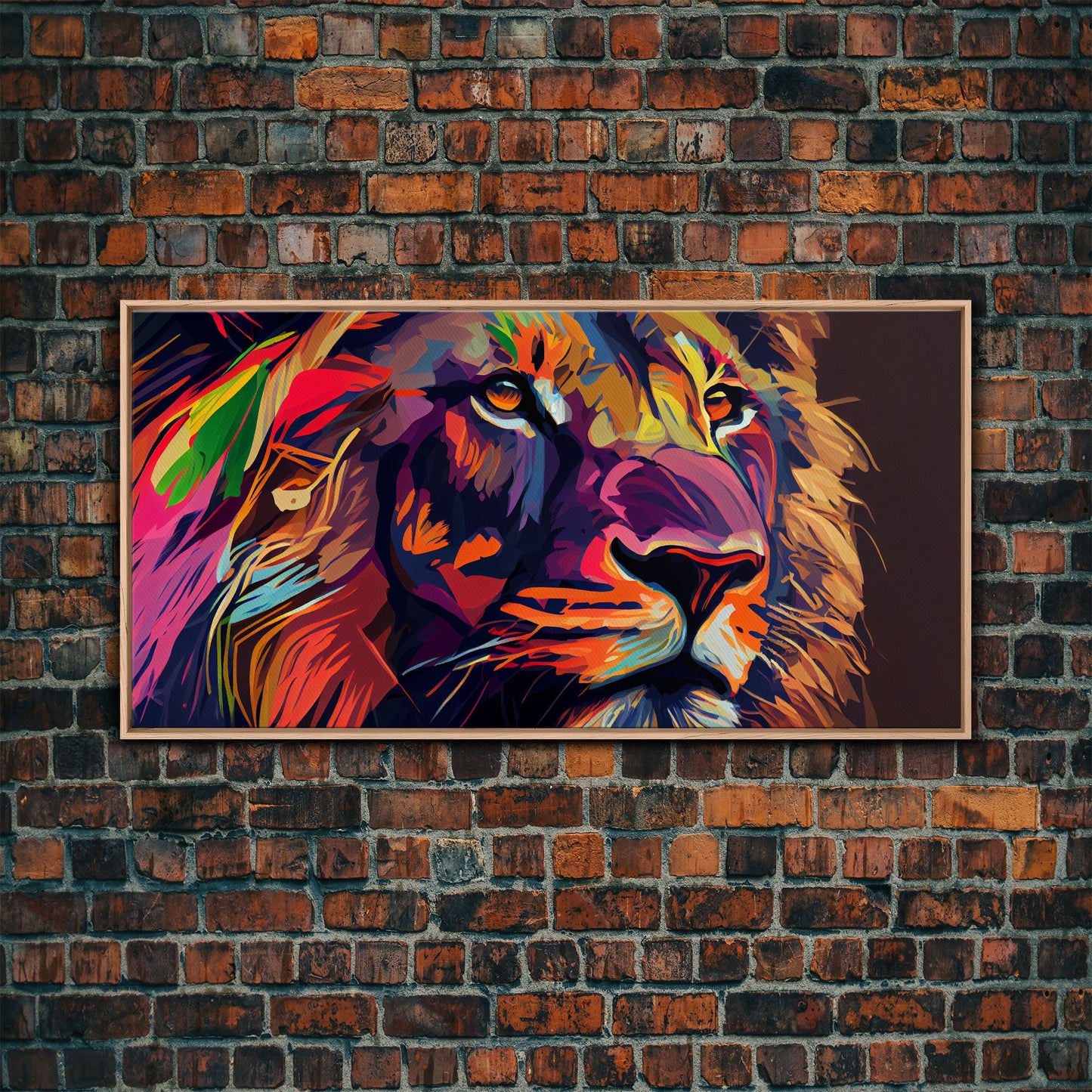 Pop Art Lion Framed Canvas Print Wall Art , Natural And Vivid Wall Decor , Modern Wall Art, Extra Large Wall Art, Lion Watercolor Painting