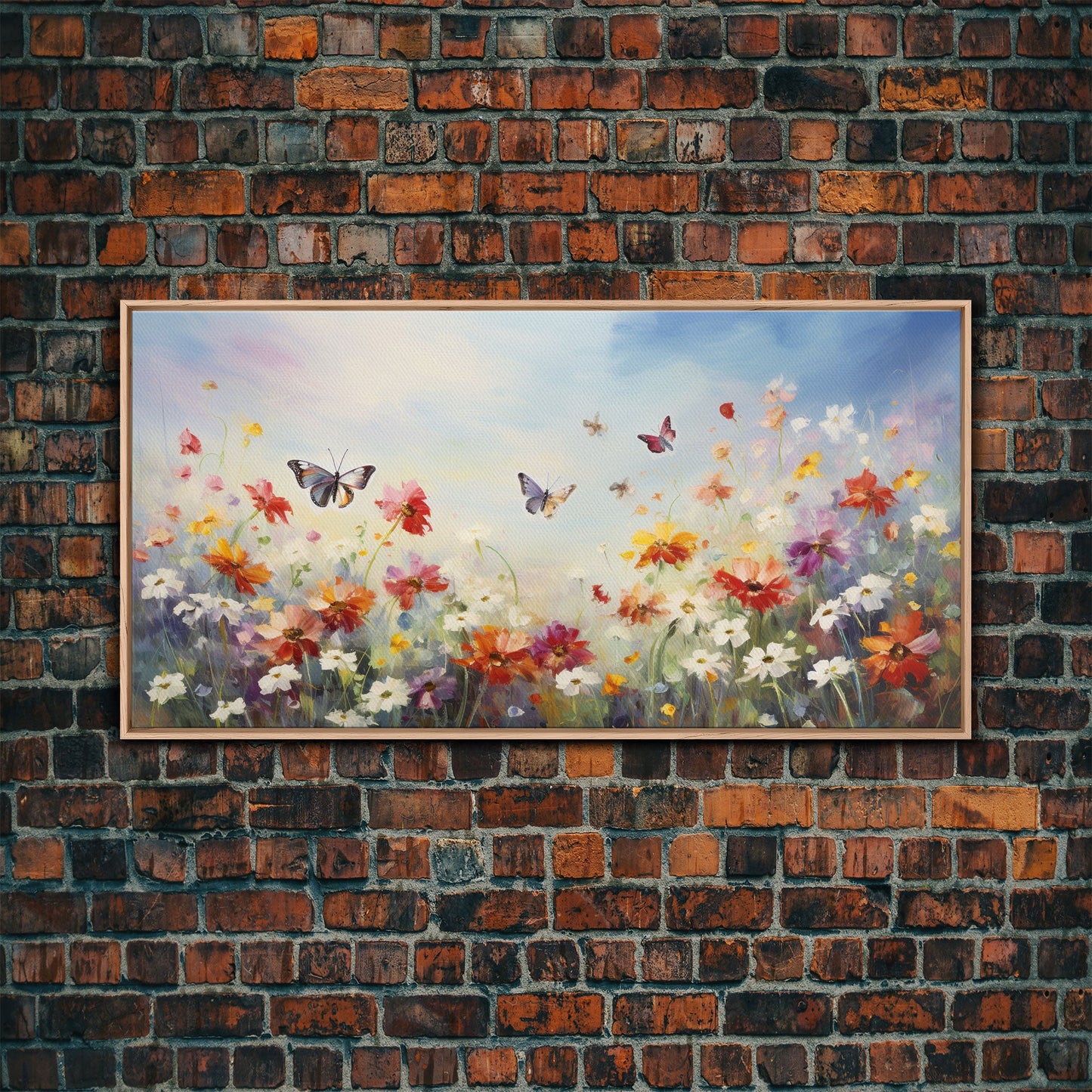 Spring Meadow Print, Butterflies Wall Art, Panoramic Art, Wall Art, Canvas Art, Landscape Art, Wildflower Meadow, Teacher Gift, Kitchen Art