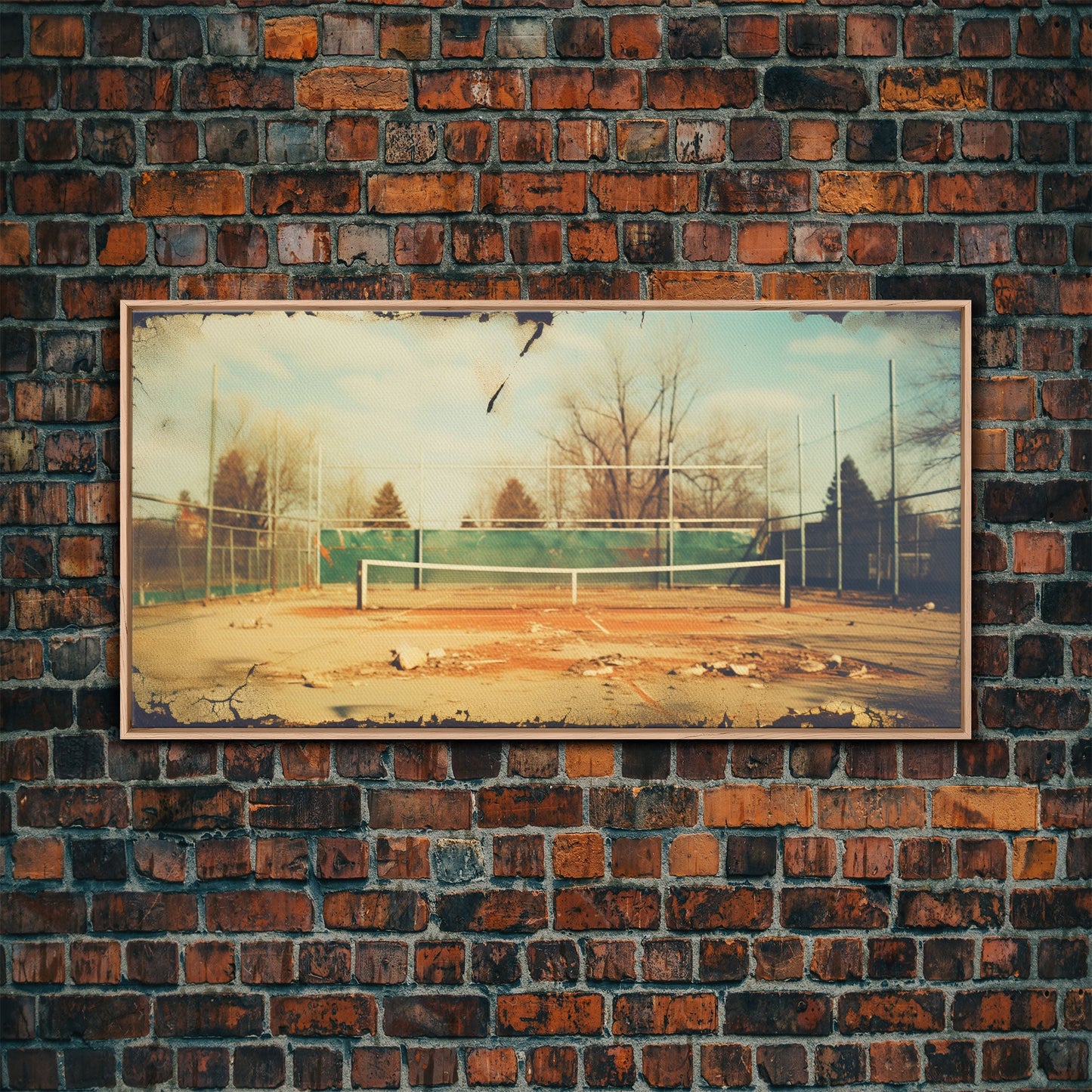 An Abandoned Tennis Court - Old Found Footage Photography - Framed Canvas Print - Urban Decay - Vaporwave Wall Art