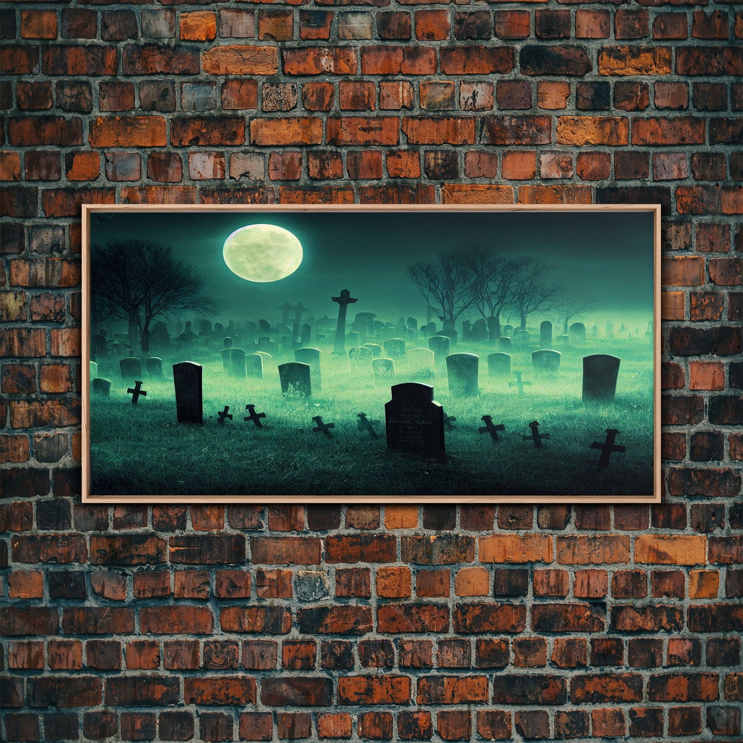 Halloween Cemetery At Night, Full Moon, Spooky Creepy Graveyard, ready to hang canvas print wall art