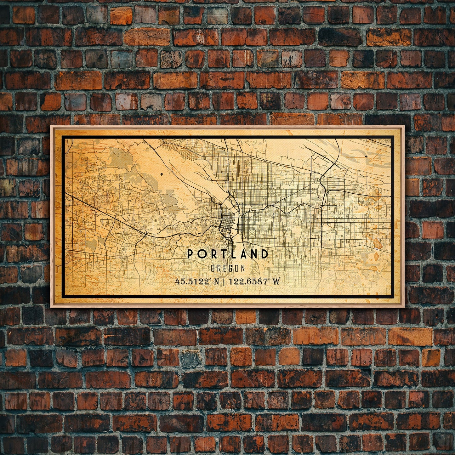 Portland Oregon Street Map, Framed Canvas Art, Oregon United States Road Map Wall Art, Office Wall Art, Portland Wall Decor for Office