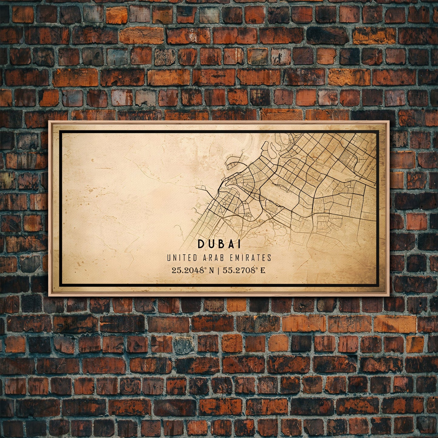 Dubai UAE map print poster or framed canvas, Dubai map print poster canvas, Dubai city map print poster canvas, Vintage Travel Art