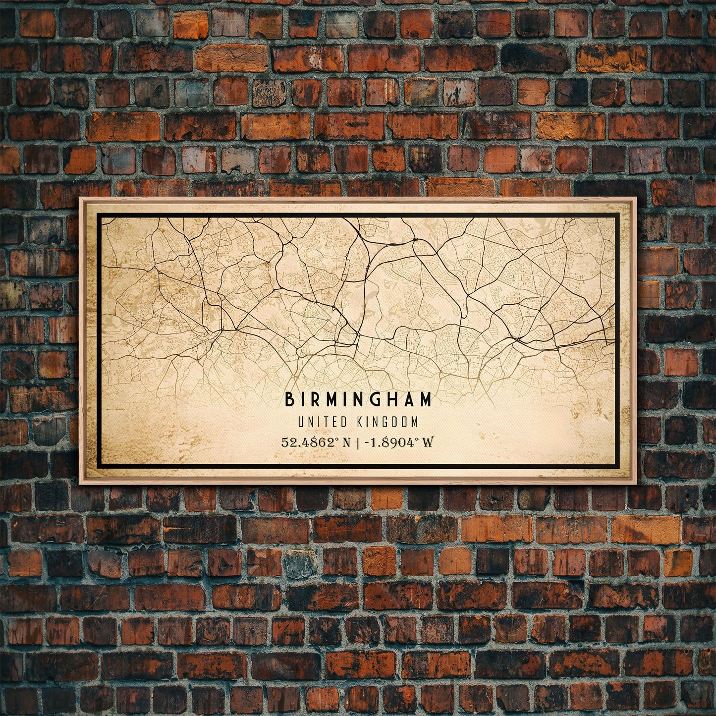 Birmingham UK map print poster or framed canvas, England map print poster canvas, UK city map print poster canvas, Vintage Travel Art