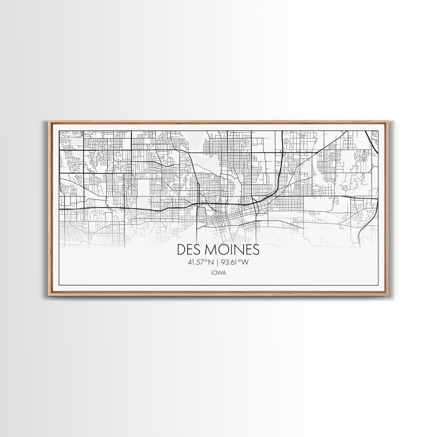 Des Moines Street Map, Iowa Map, Map Print, Minimalist Art, Wall Art, Canvas Art, Girls Bedroom Décor, Dorm Room Décor, Gift For Dad, Office