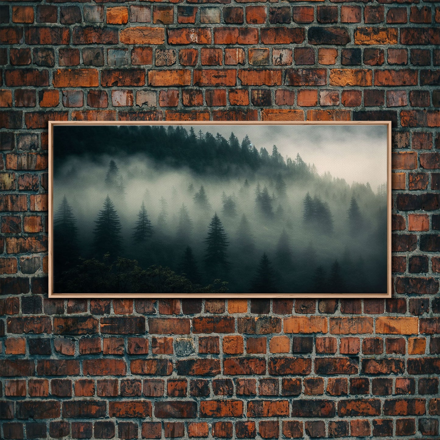 Foggy pine forest, Canadian forest art, framed canvas print, farmhouse decor, misty forst landscape