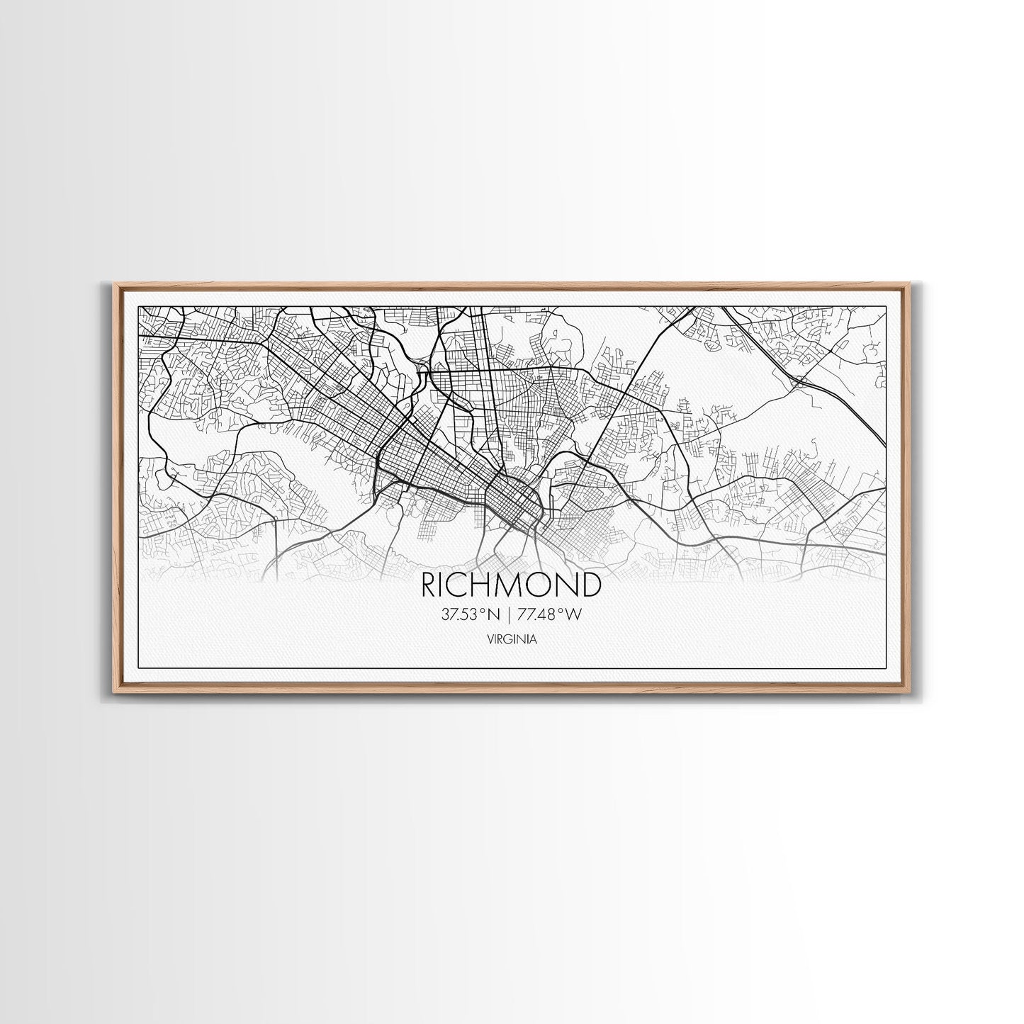 Richmond City Map, Virginia Art, Map Print, Minimalist Wall Art, Wall Art, Canvas Art, Best Gifts For Him, Wall Décor Prints, Horizontal Art