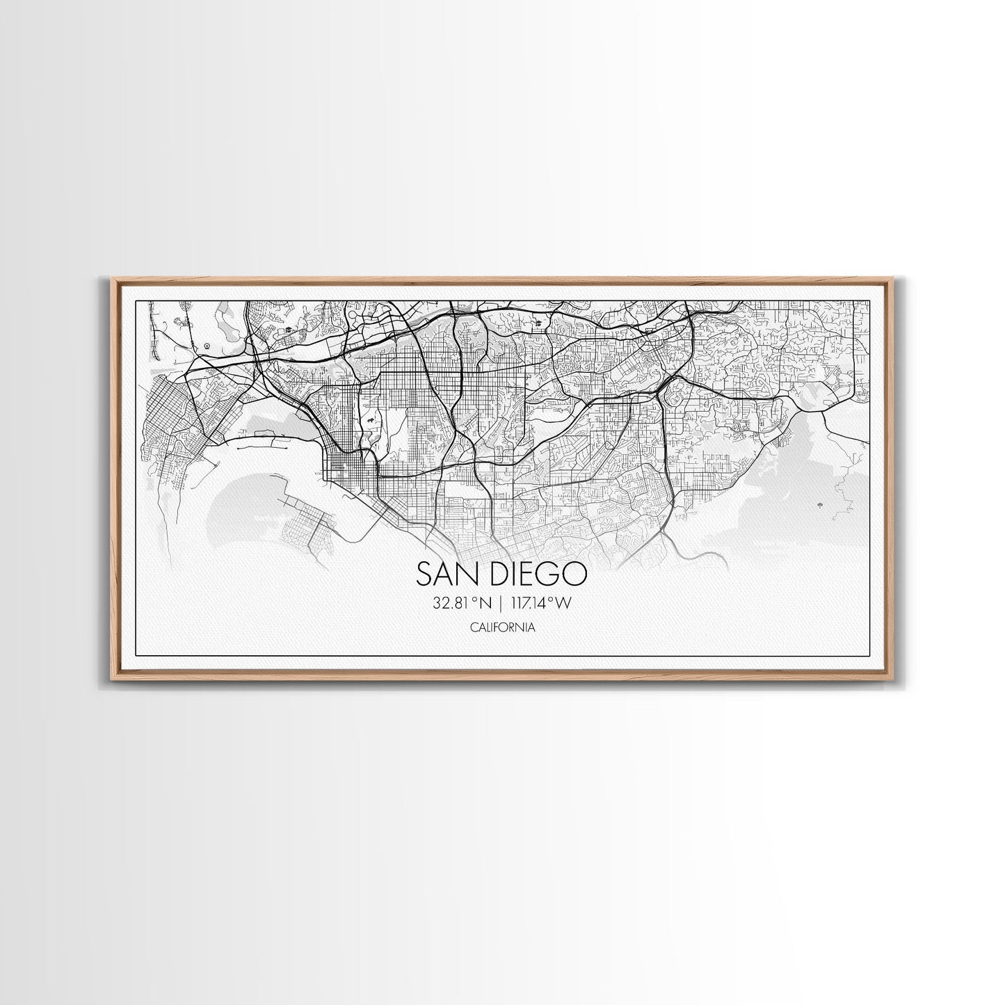 San Diego City Map, California Art, Map Print, Modern Wall Art, Wall Art, Canvas Art, Home Décor Prints, Friendship Gift, Horizontal Art
