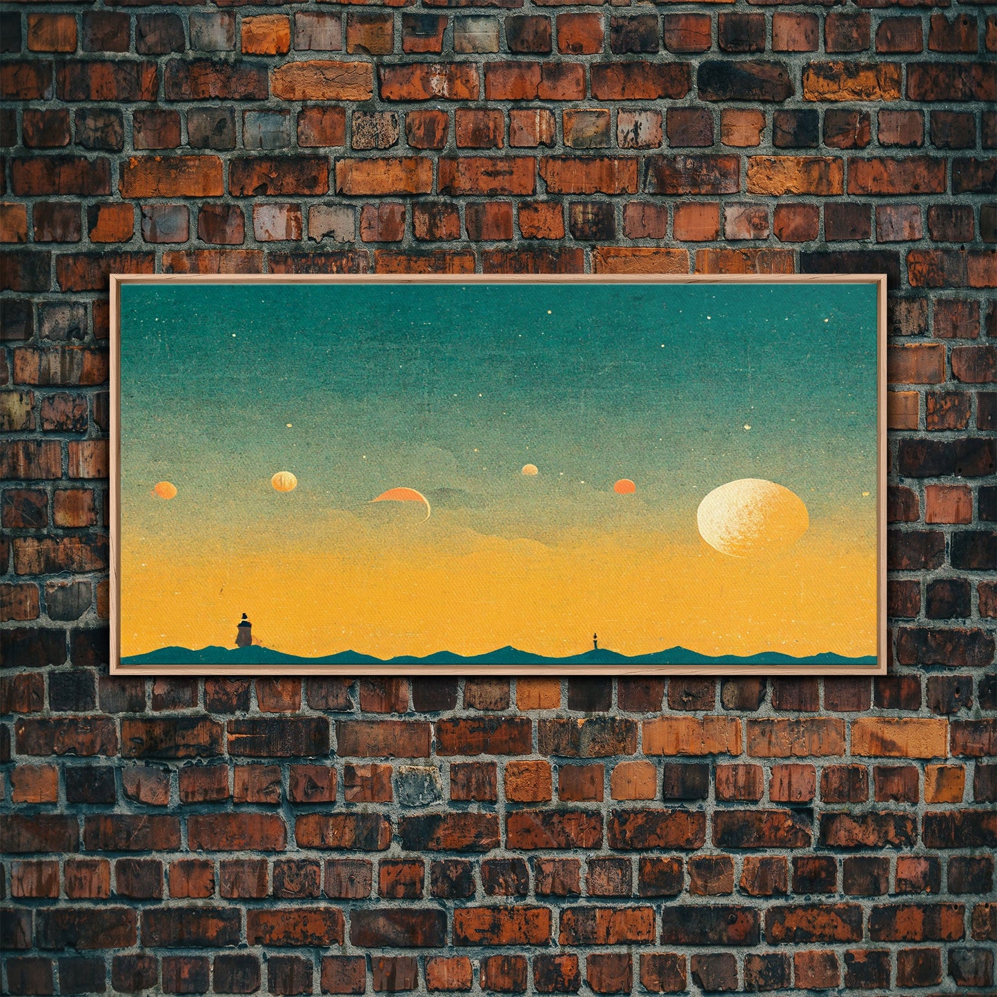 Art deco light house at sunset canvas print, sunset, vintage 20s style wall art, 30s style wall art, orange and turquoise sunset art