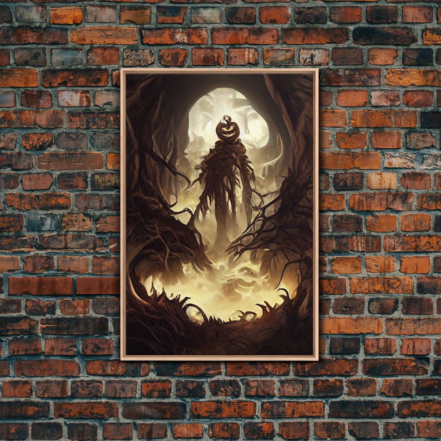 Haunted Scarecrow, Spooky Halloween Art, Framed Canvas Print, Ready To Hang Framed Wall Art, Living Room Wall Hanging