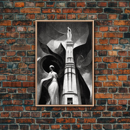 Vintage Style Art Deco Statue Study, Framed Canvas Print, Retro Style Wall Art, 1920s - 1930s style Art