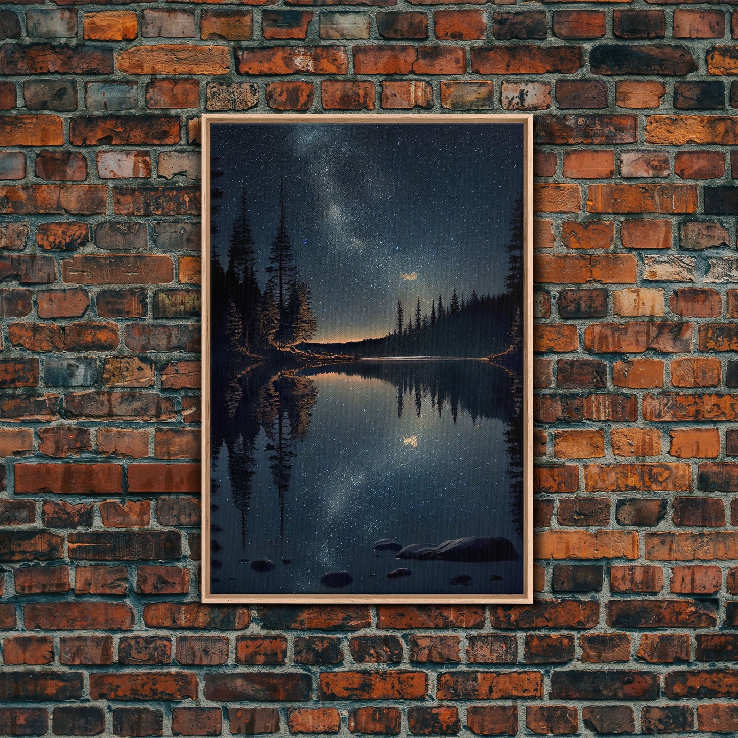 Landscape River Lake Water Night Sky Stars Trees Fine Art Print, Wall Decor, Wall Poster, Wall Art Print