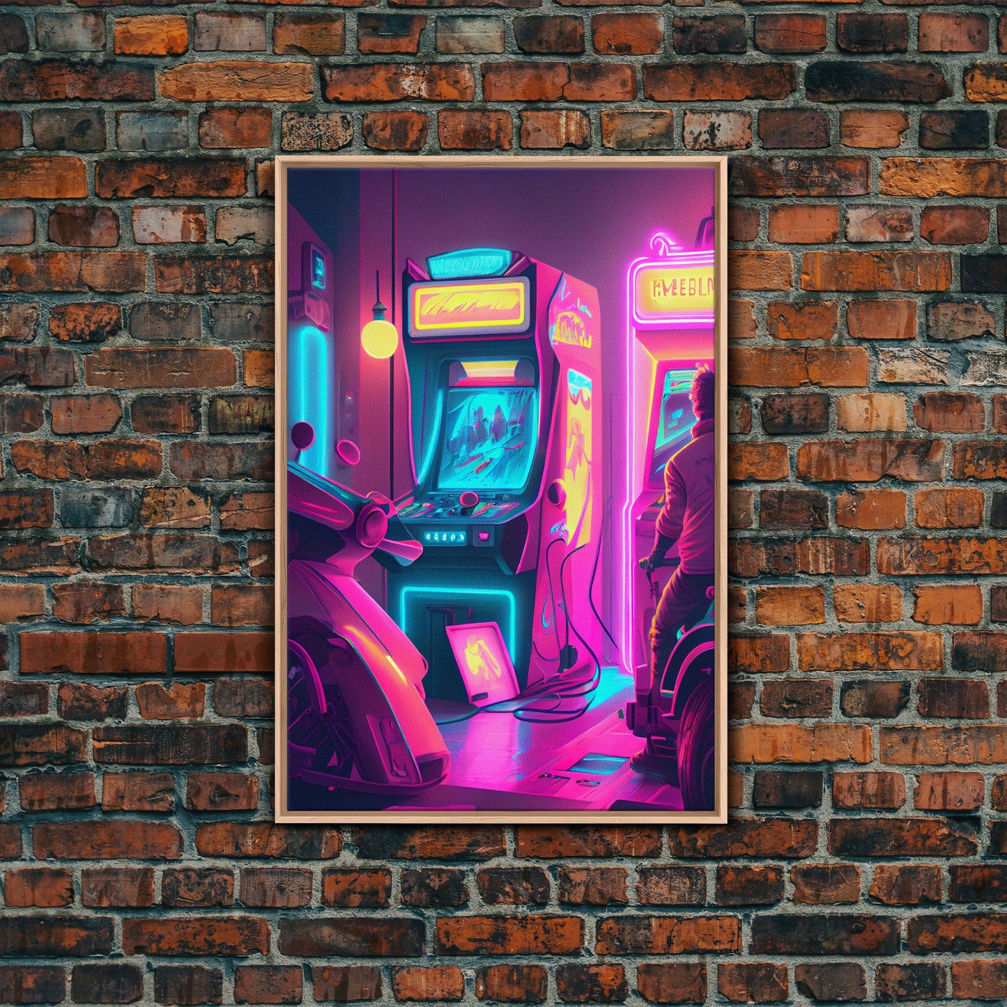 Game Room Decor, Framed Canvas Print, Synthwave Arcade, Boys Room, Gamer Gift, Gaming Wall Art, Video Game Posters, Teen Room