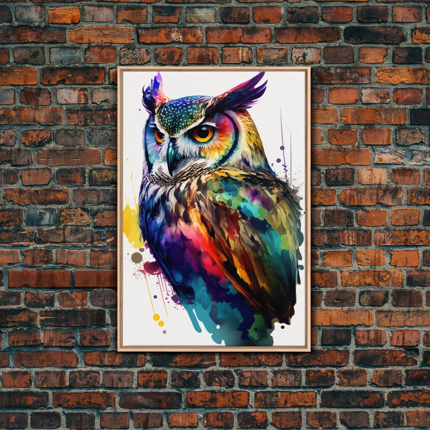 Watercolor Owl Painting Canvas Print, Framed Canvas Art, Pop Art Style, Owl Decor, Owl Print, Owl Art