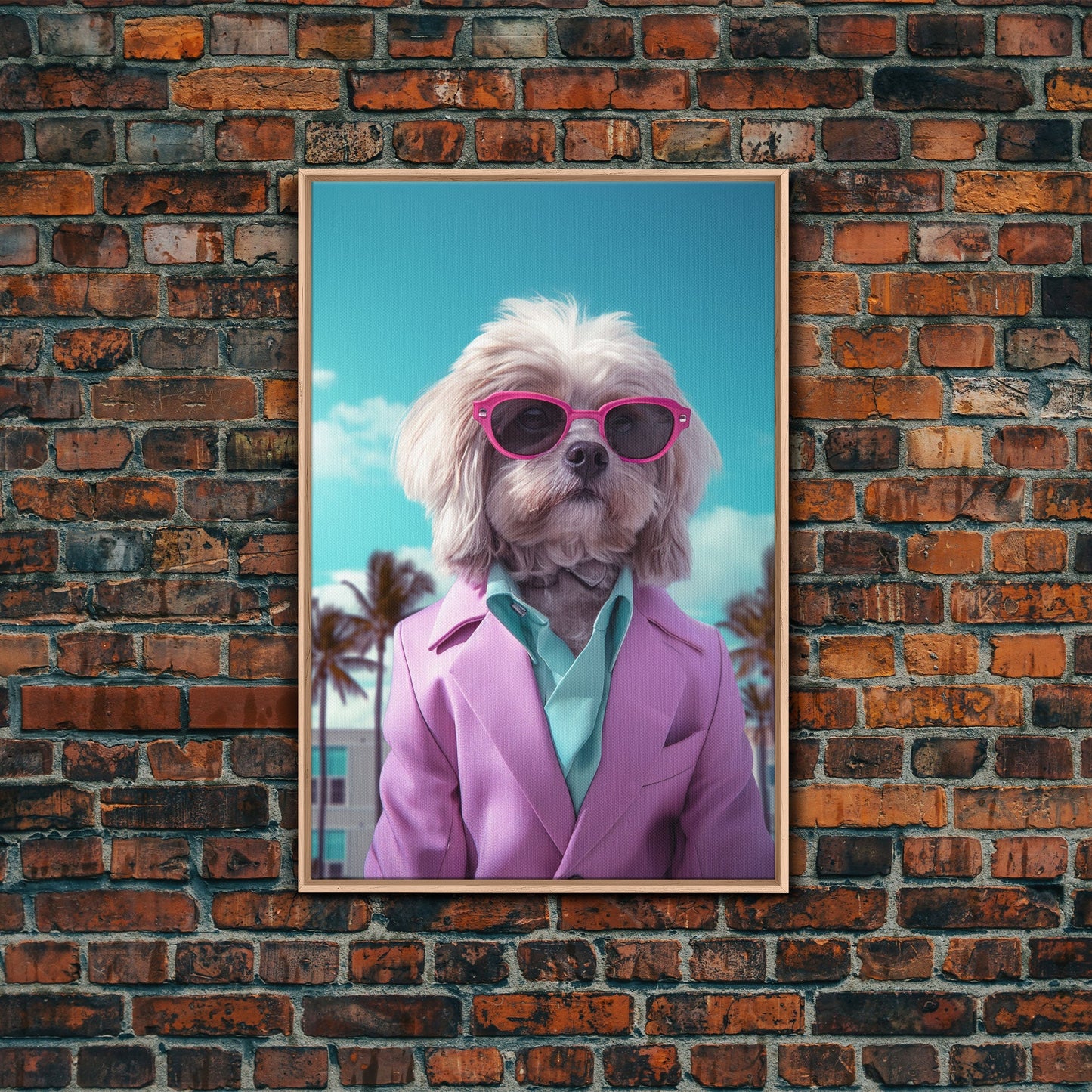 Shih Tzu Wall Print, Dog Wall Art, Dog Sunglasses, Pink Teal Suit, Funny Wall Art, Framed Wall Art, Framed Canvas, Wall Print, Wall Canvas