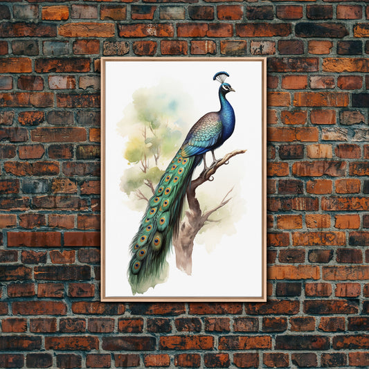 Peacock Wall Art, 24" x 36" Wall Art, Beautiful Vintage Peacock Framed Canvas Print, Wall Hanging, Rustic Farmhouse Decor, Modern Farmhouse