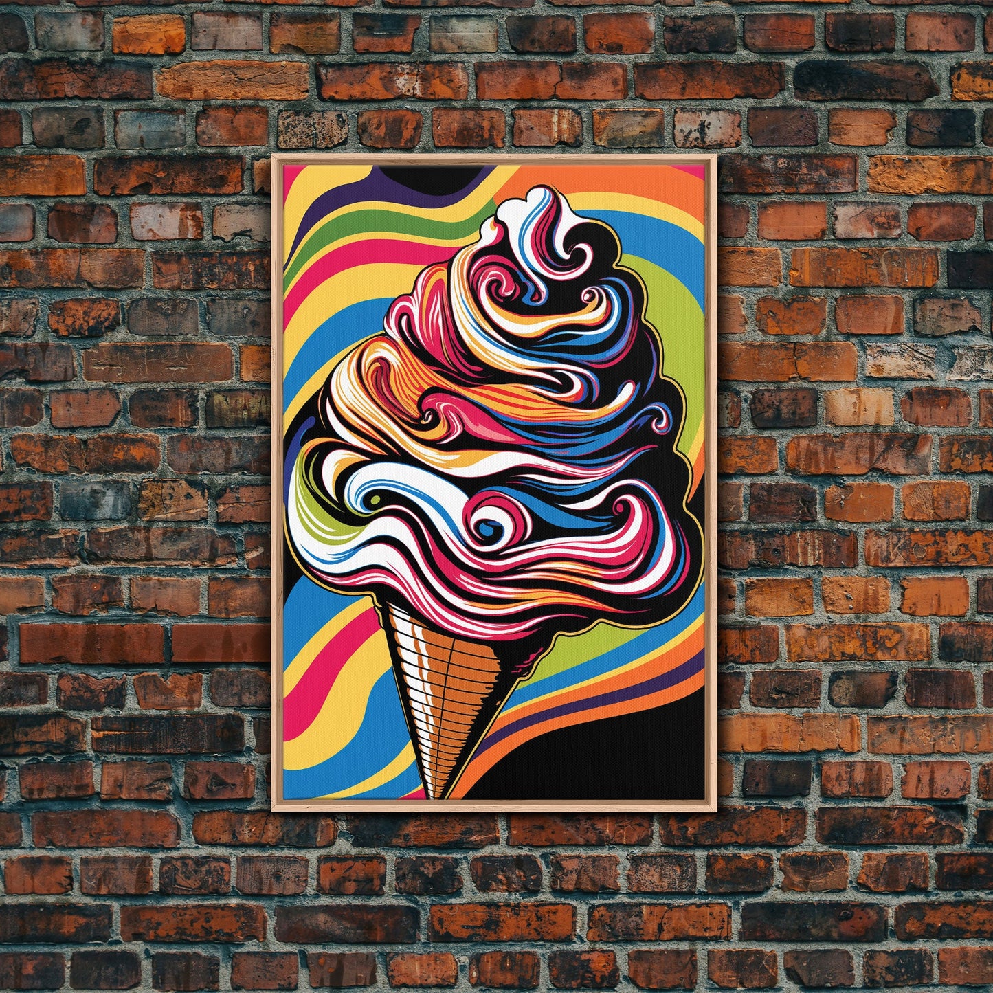Pop Art Ice Cream, Psychedelic Ice cream cone, framed canvas print, large wall art, wall decoration