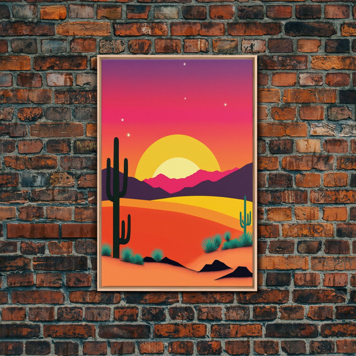 Framed Canvas Art | Sunset Desert Landscape | Pop Art Style | UV-Resistant Coating | Hand-Stretched | 1.5" Thick Wooden Frame