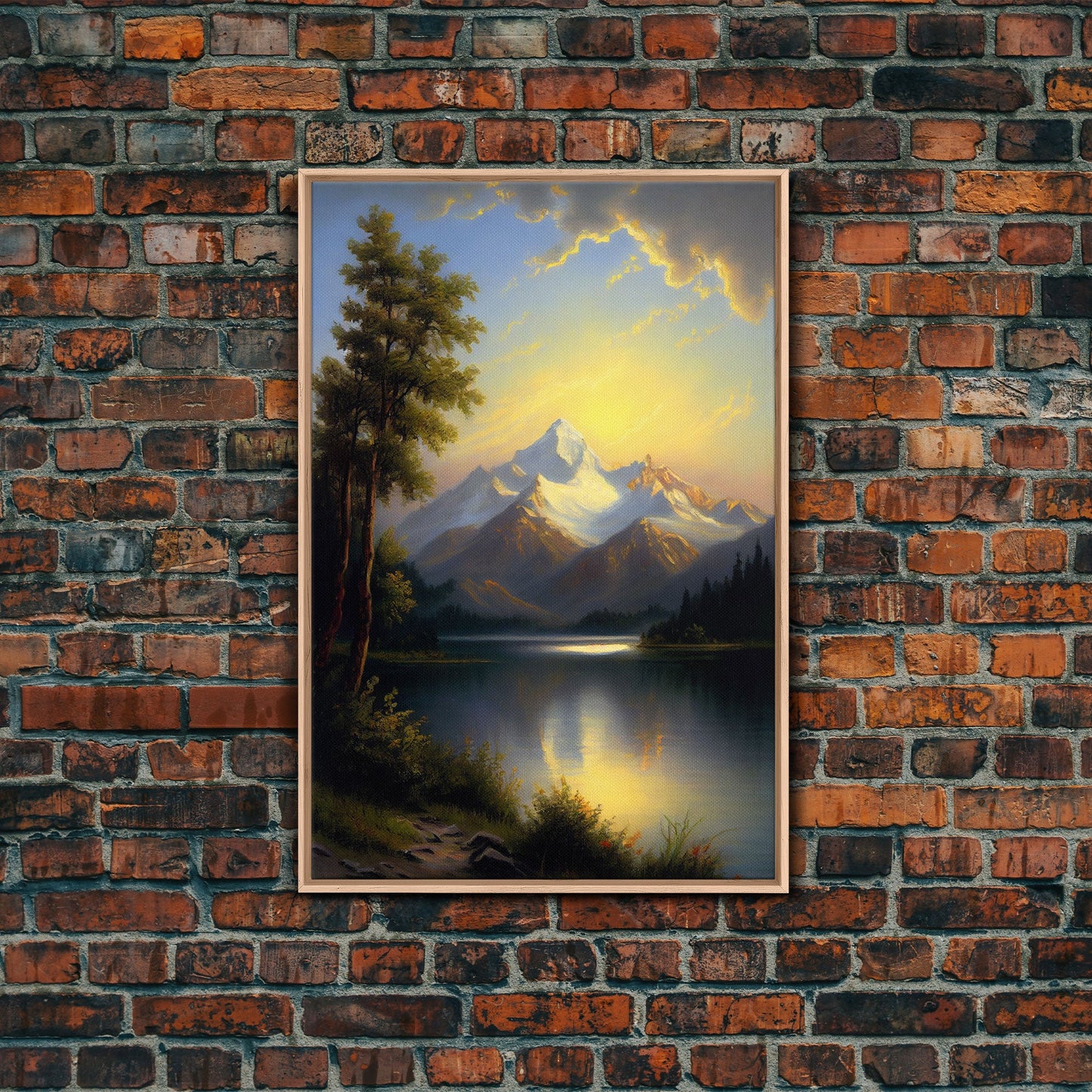 Mountain With Lines Canvas Print, Canvas and Wood Wall Art Decor Canvas Nursery Sign Picture Living Room, Framed Wall Art