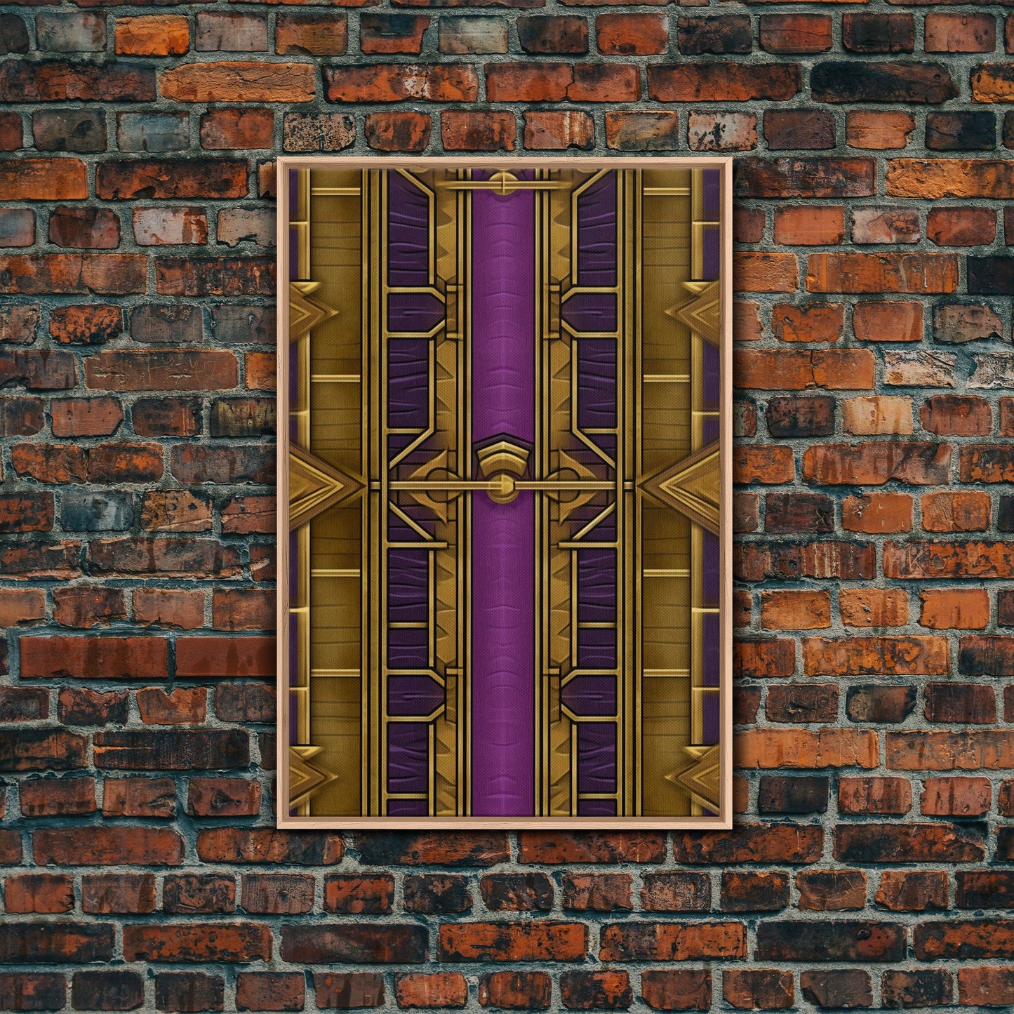 Midcentury Modern Wall art, Framed Canvas Print, Art Deco, Canvas Wall art, Gold & purple art, Geometric art, Colorful painting, Wall art