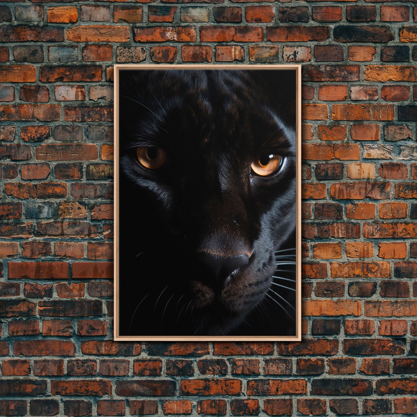 Portrait Of A Predator, Black Cat, Black Panther Photography, Framed Canvas Print, Wood Frame Wall Art