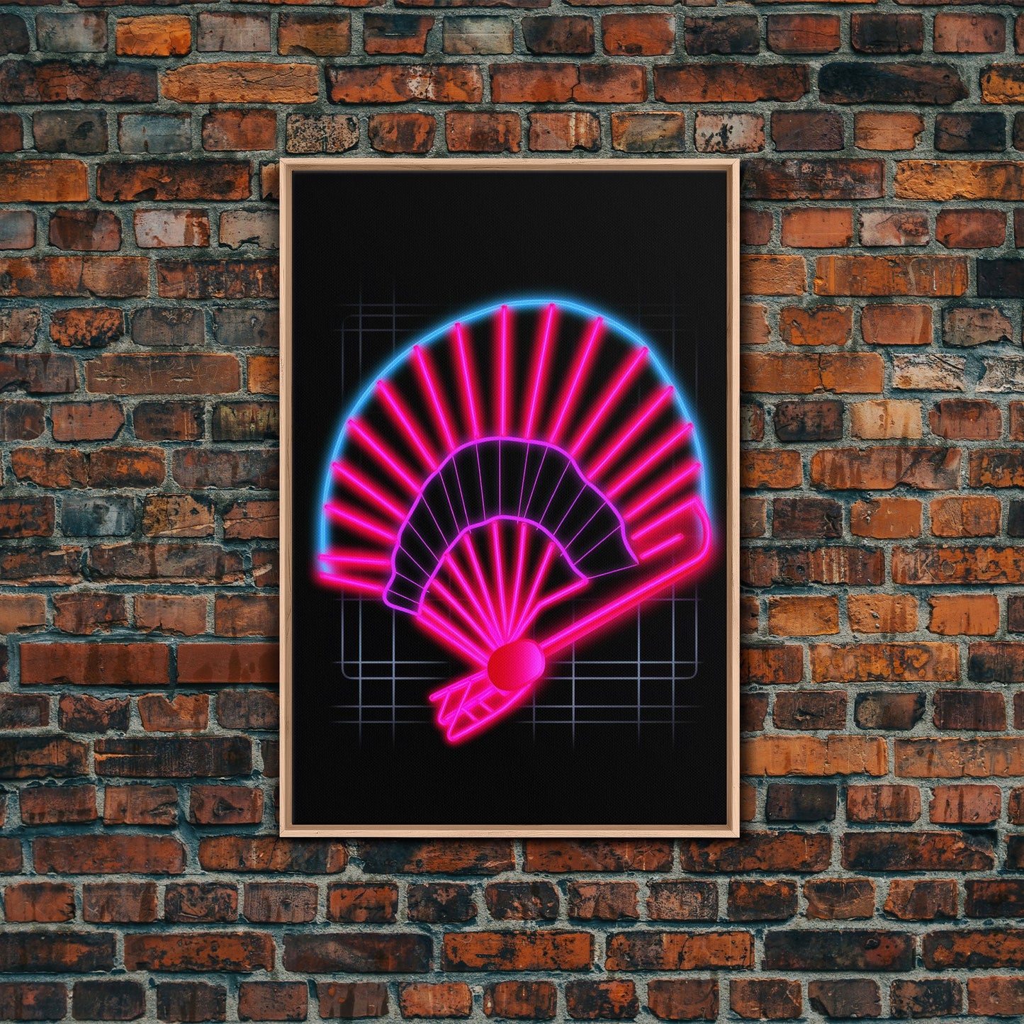 Neon Lights Folding Fan Wall Art, Line Art Print, Pink, Glowing Art, Minimalist Print, Wall Decor, Canvas Print, Wall Art, Framed Canvas