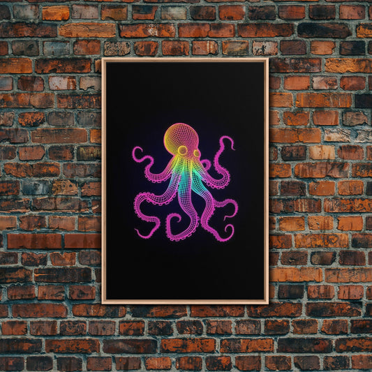 Multicolored 3D Octopus Wall Art, Ocean Art, Vibrant Art, Teal, Pink, Minimalist Print, Wall Decor, Canvas Print, Wall Art, Framed Canvas
