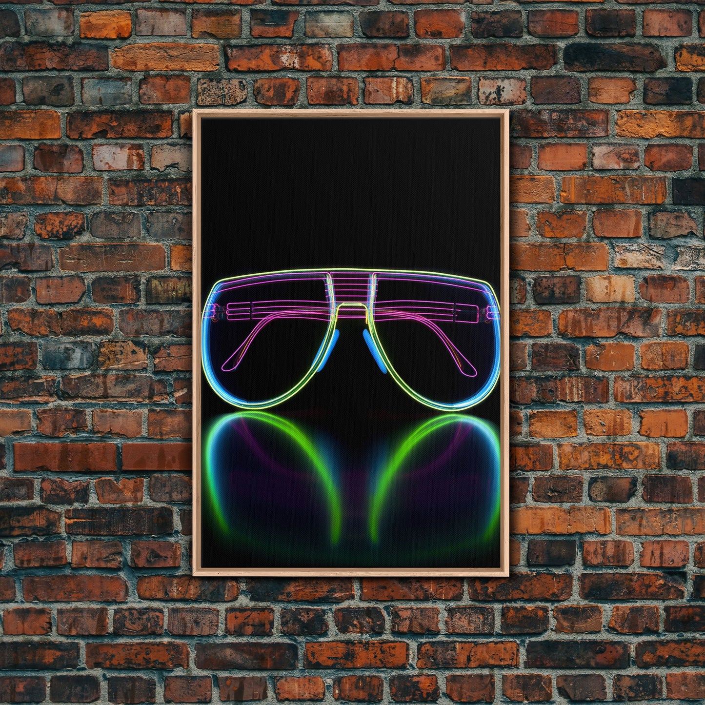Neon Lights Eye Glasses Wall Decor, Glowing Art Print, Vibrant Art, Minimalist Print, Wall Decor, Canvas Print, Wall Art, Framed Canvas