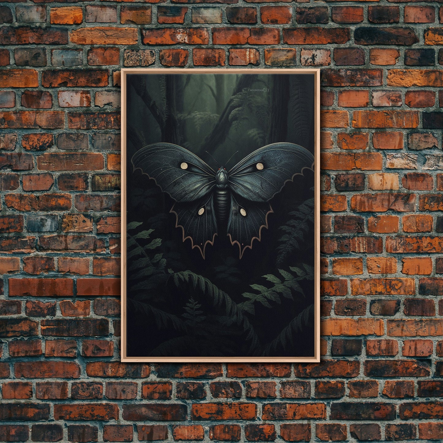 Butterfly In Woods, Butterfly Wall Decor, Dark Art, Green Wall Art, Insect Wall Decor, Wall Decor, Canvas Print, Wall Art, Framed Canvas
