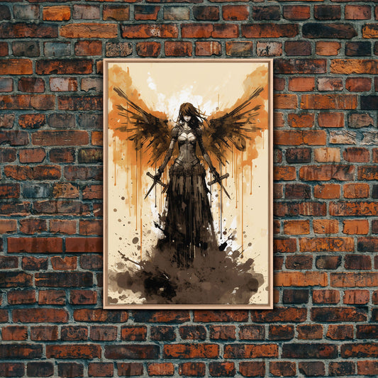 Dark Angel Wall Art, Gothic Wall Art, Watercolor Art, Canvas Print, Wall Art, Vertical Art, Dorm Room Art, Bedroom Prints, Gaming Wall Decor