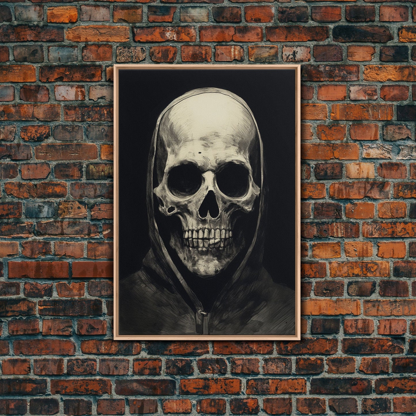Skull Decor, Charcoal Drawing, Gothic Decor, Human Skull, Canvas Print, Wall Art, Vertical Art, Dark Wall Art, Moody Wall Art, Indie Art