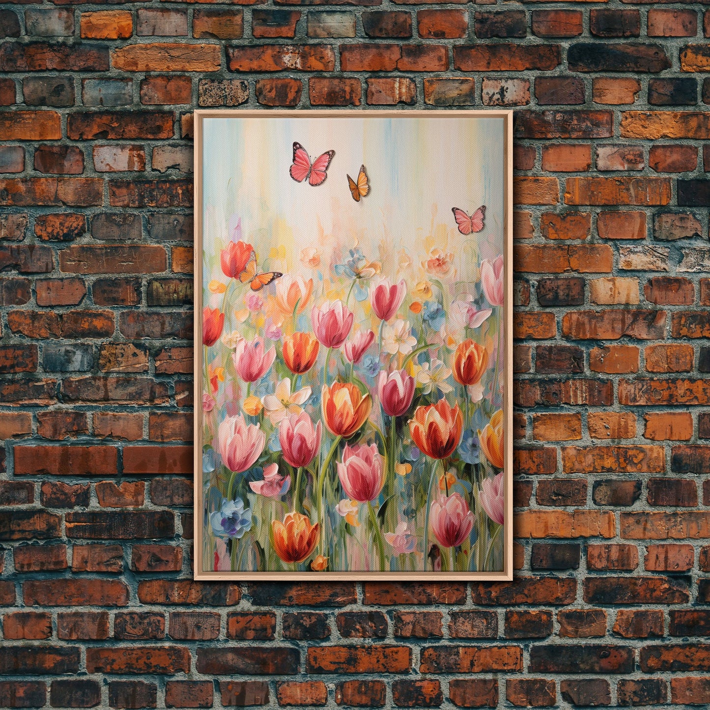 Tulip Field Wall Art, Flower Wall Print, Colorful Art, Butterfly Art, Canvas Print, Wall Art, Vertical Print, Birthday Gift, House Wall Art