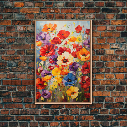 Wildflower Meadow, Poppies Print, Flower Art Print, Canvas Print, Wall Art, Vertical Art, Gifts For Grandma, Tiny House Decor, Wall Hanging
