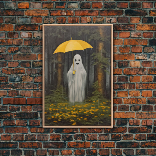 Ghost In The Rain, Vintage Canvas, Art Canvas Print, Dark Academia, Haunting Ghost, Halloween Decor, Dark Macabre Vintage Halloween Art