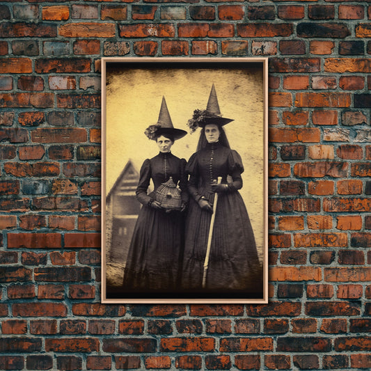 The Witches, Retro Tintype Photography Art, Witch Decor, Vintage Canvas, Art Canvas Print, Dark Academia, Gothic Victorian, Framed Canvas