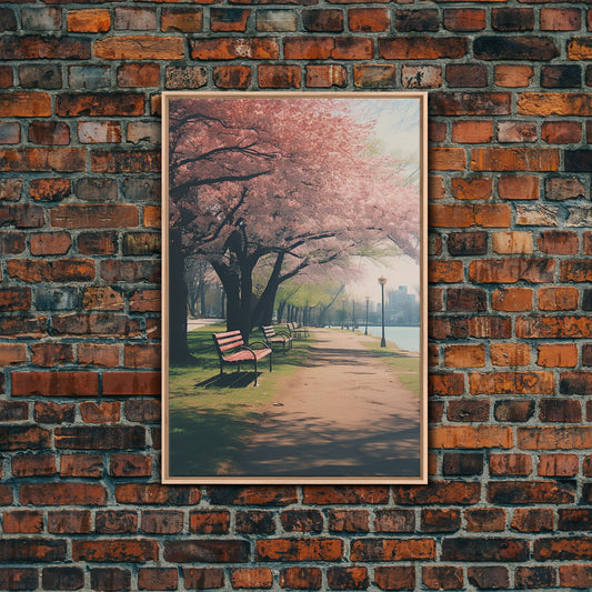 Nature Wall Art, Park Wall Print, Cherry Blossoms, Canvas Print, Wall Hanging, Portrait Art, Bookshelf Decor, Appreciation Gift, Office Art
