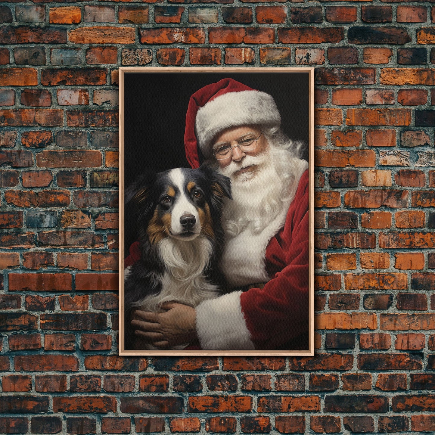 Santa Claus And His Border Collie, Christmas Wall Art, Dog Gift, Christmas Dog, Winter Wall Art, Santa Decor, Santa Art Print, Cute Dog