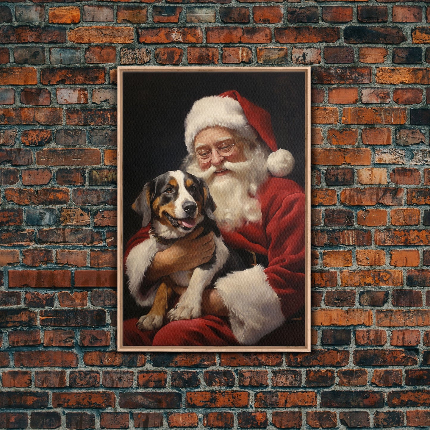 Santa Claus And His Beagle, Christmas Wall Art, Dog Gift, Christmas Dog, Winter Wall Art, Santa Decor, Santa Art Print, Cute Dog Print