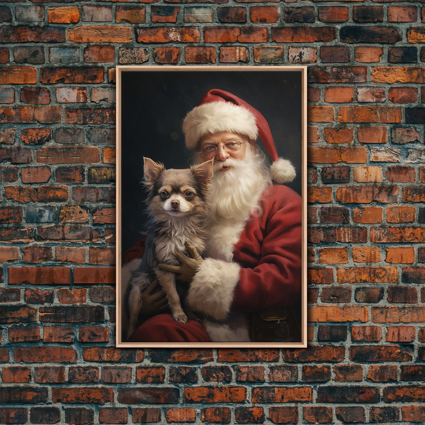 Santa Claus And His Chihuahua, Christmas Wall Art, Christmas Dog, Winter Wall Art, Santa Decor, Santa Art Print, Farmhouse Christmas