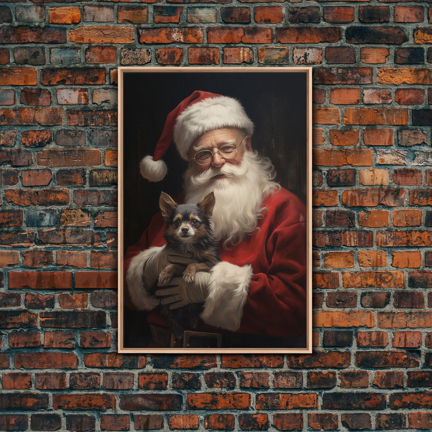 Santa Claus And His Chihuahua, Christmas Wall Art, Christmas Dog, Winter Wall Art, Santa Decor, Santa Art Print, Farmhouse Christmas