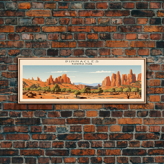 Pinnacles National Park Panoramic California Travel Art, National Park Print, Minimalist Travel Art, Subdued Watercolor Painting Panoramic