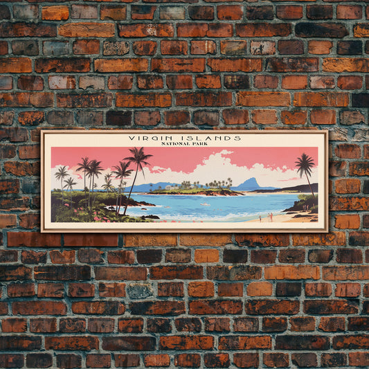 Virgin Islands National Park Panoramic St John Travel Art, National Park Print, Minimalist Travel Art, Subdued Watercolor Painting Panoramic
