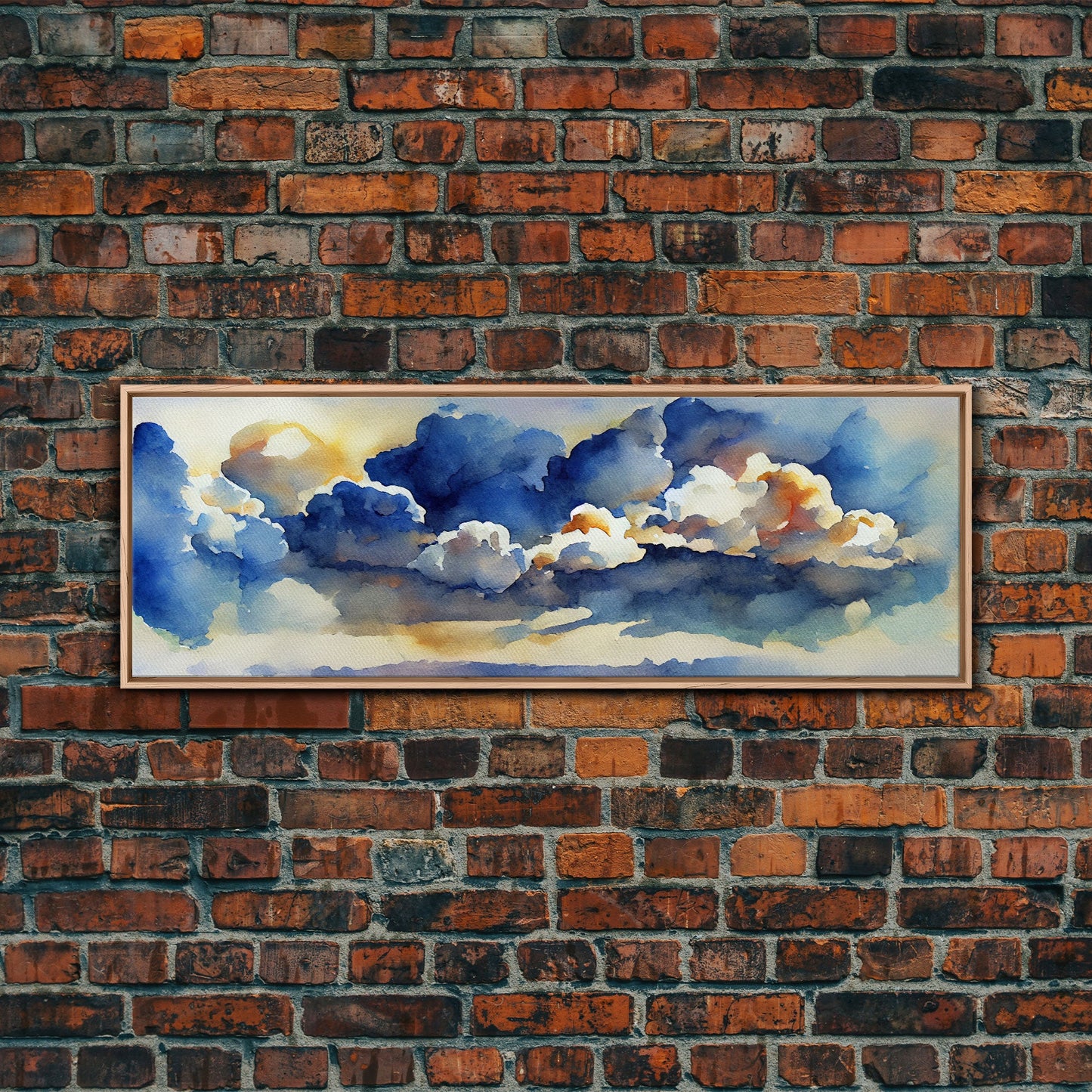 Whimsical Clouds Wall Decor, Ready To Hang Canvas Print, Panoramic, Clouds and Blue Sky, Guest Room Art, Minimalist Decor
